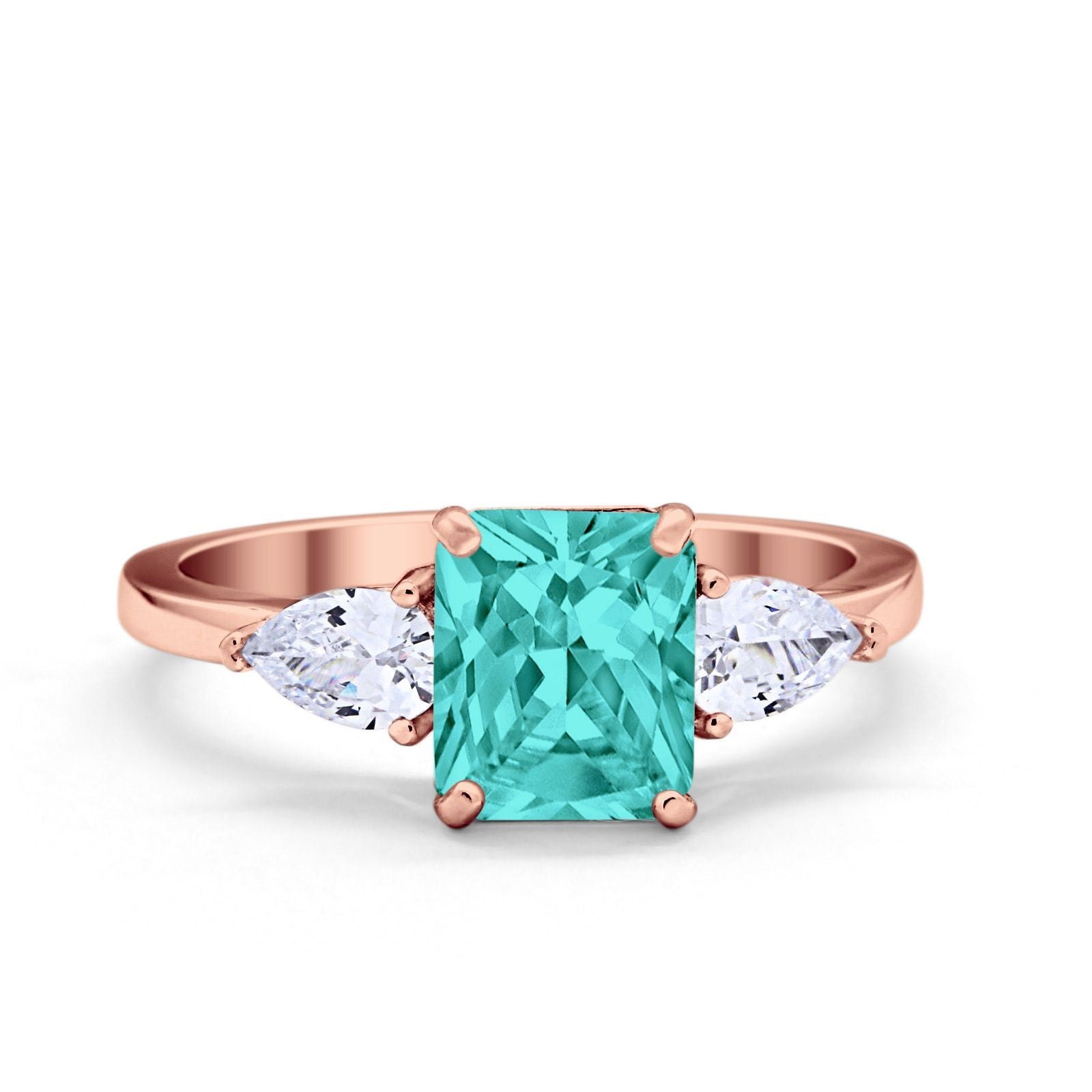 Three Stone Engagement Ring Teardrop Simulated Cubic Zirconia 925 Sterling Silver