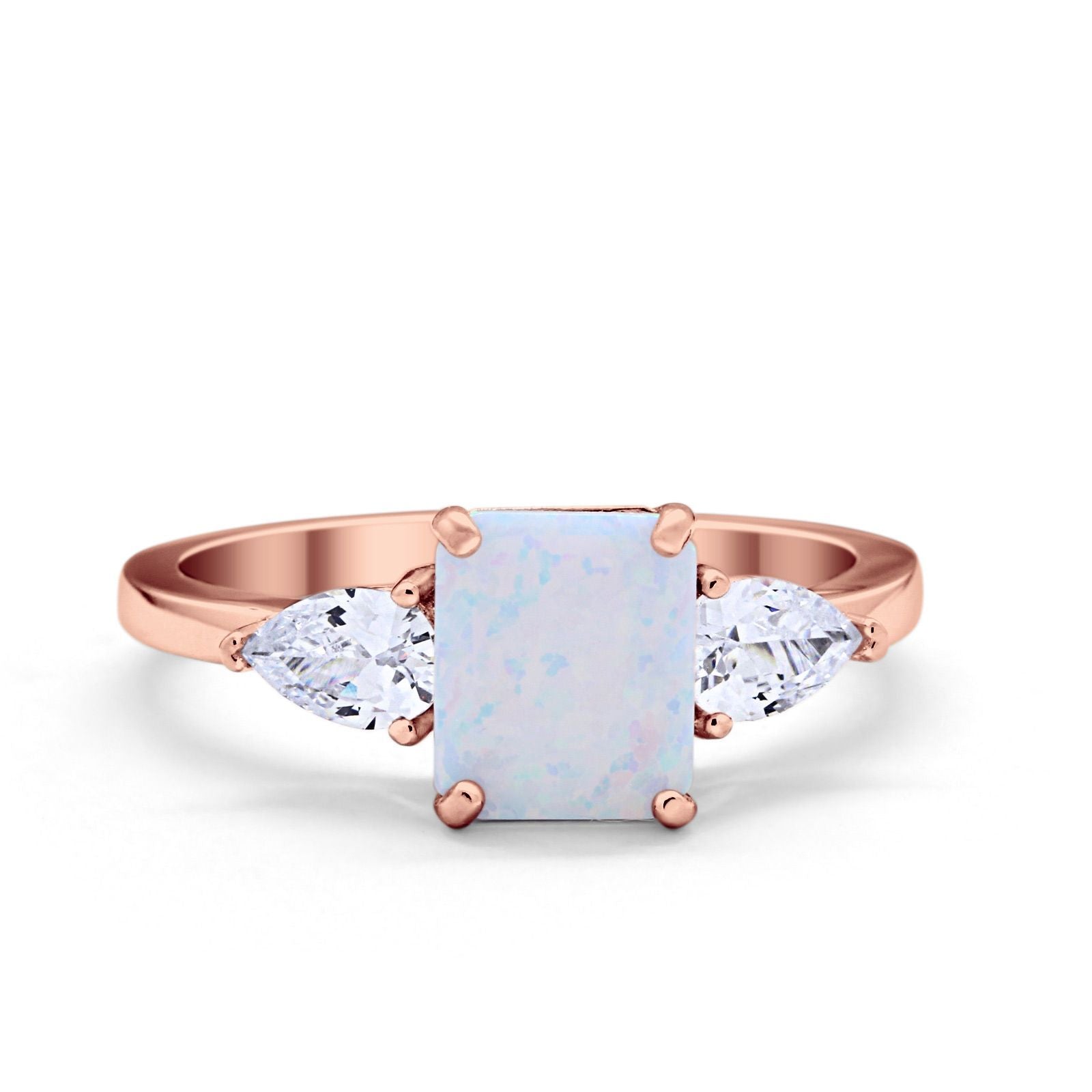 Three Stone Engagement Ring Teardrop Simulated Cubic Zirconia 925 Sterling Silver