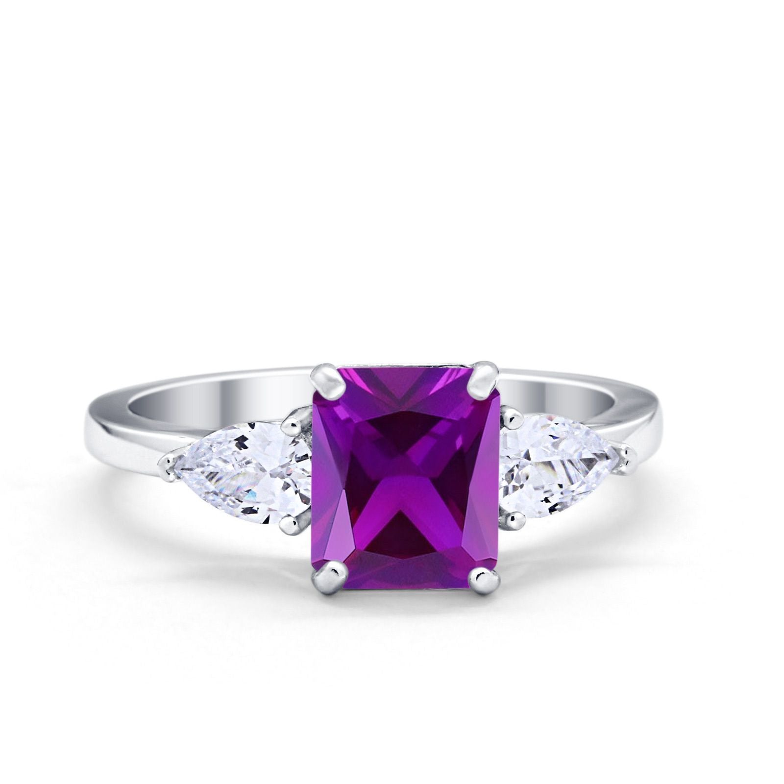 Three Stone Engagement Ring Teardrop Simulated Cubic Zirconia 925 Sterling Silver