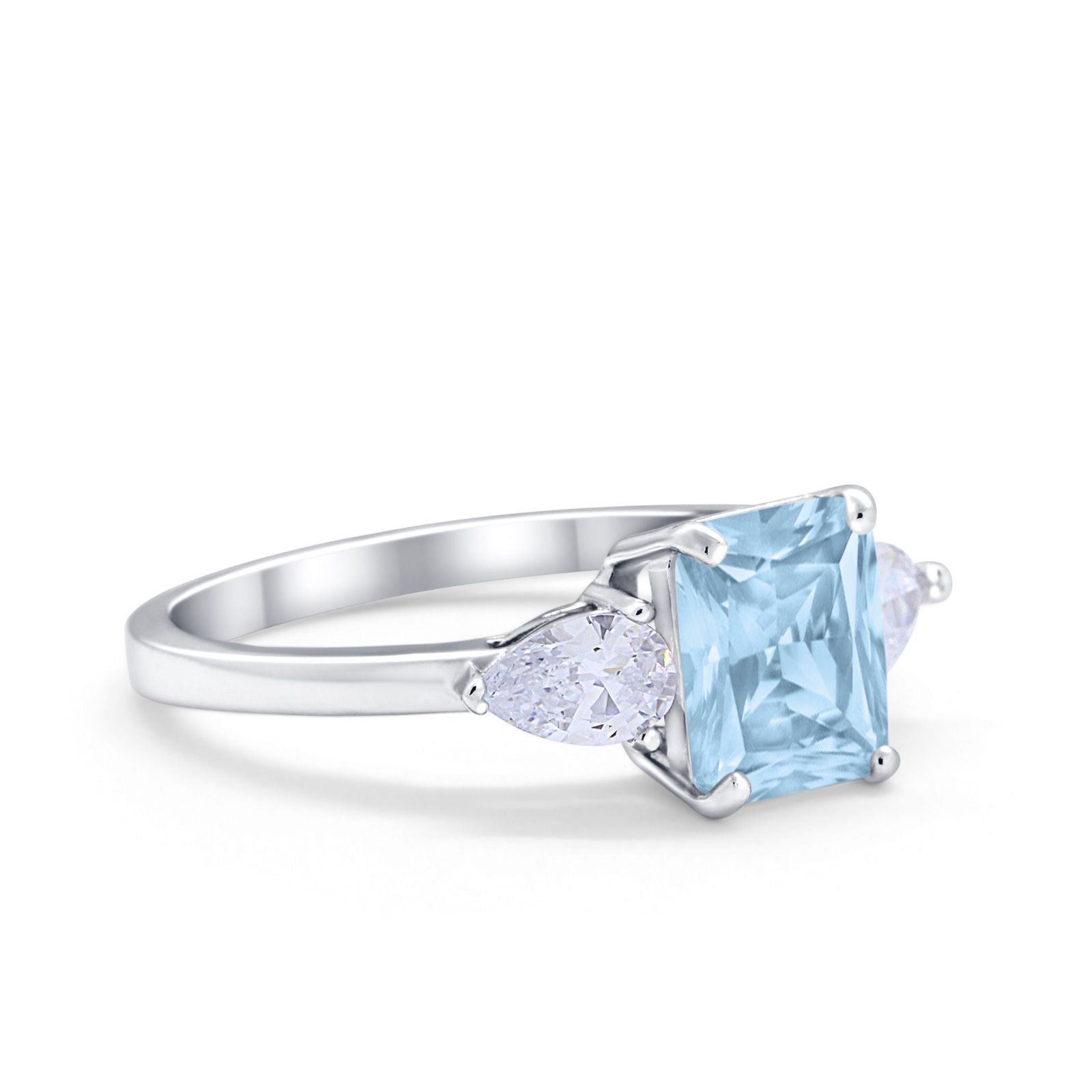 Three Stone Engagement Ring Teardrop Simulated Cubic Zirconia 925 Sterling Silver