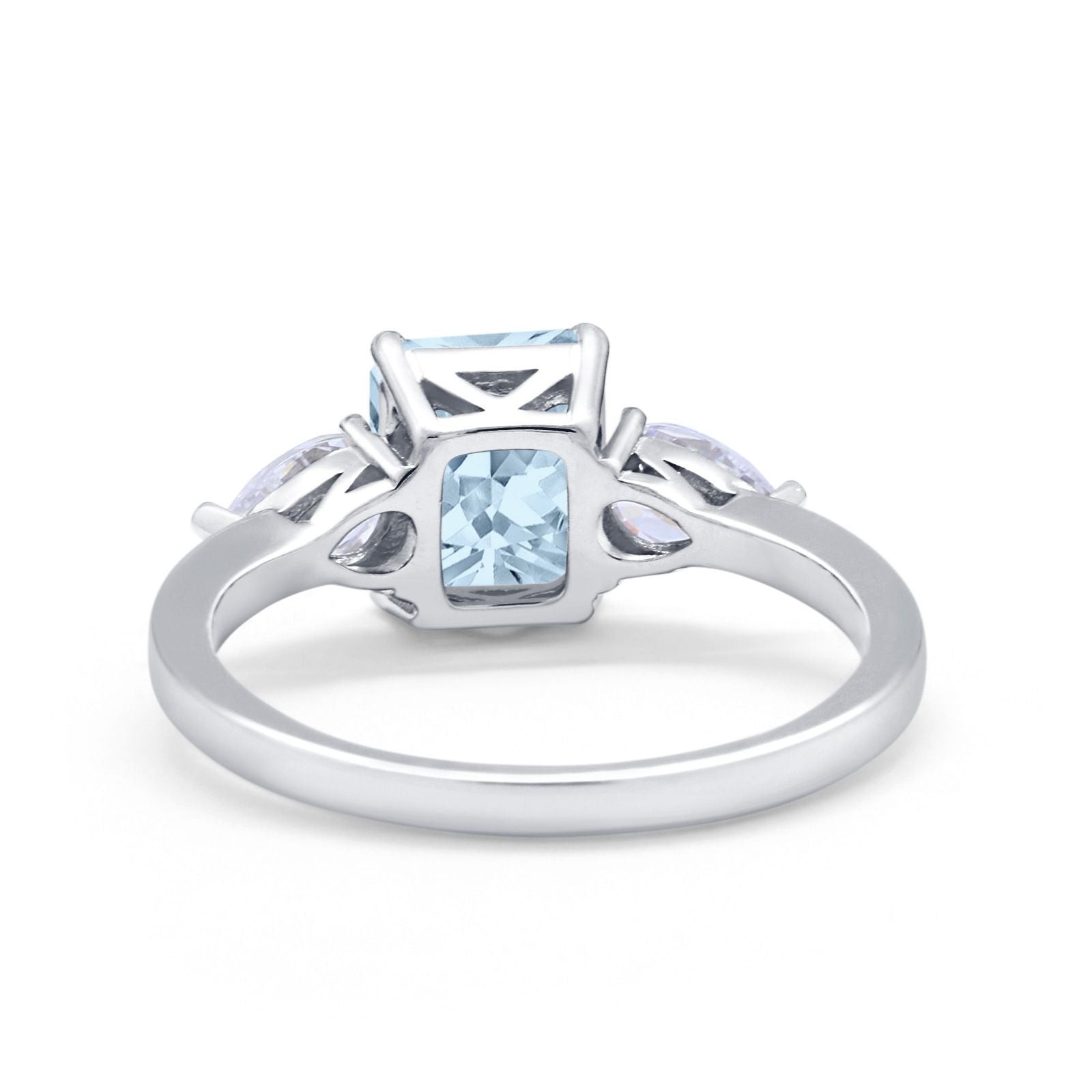 Three Stone Engagement Ring Teardrop Simulated Cubic Zirconia 925 Sterling Silver