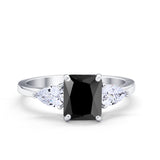 Three Stone Engagement Ring Teardrop Simulated Cubic Zirconia 925 Sterling Silver