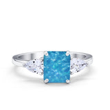 Three Stone Engagement Ring Teardrop Simulated Cubic Zirconia 925 Sterling Silver