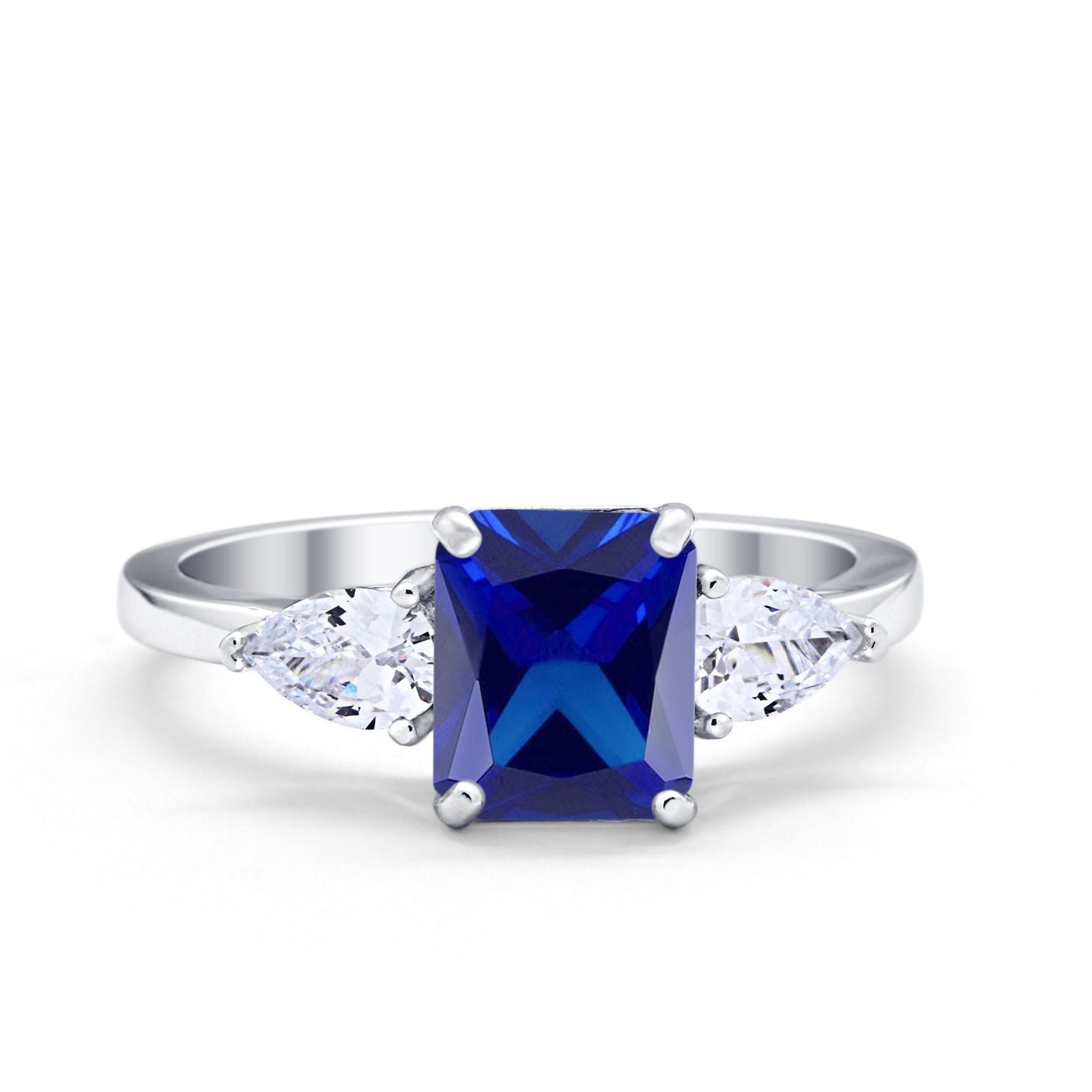 Three Stone Engagement Ring Teardrop Simulated Cubic Zirconia 925 Sterling Silver