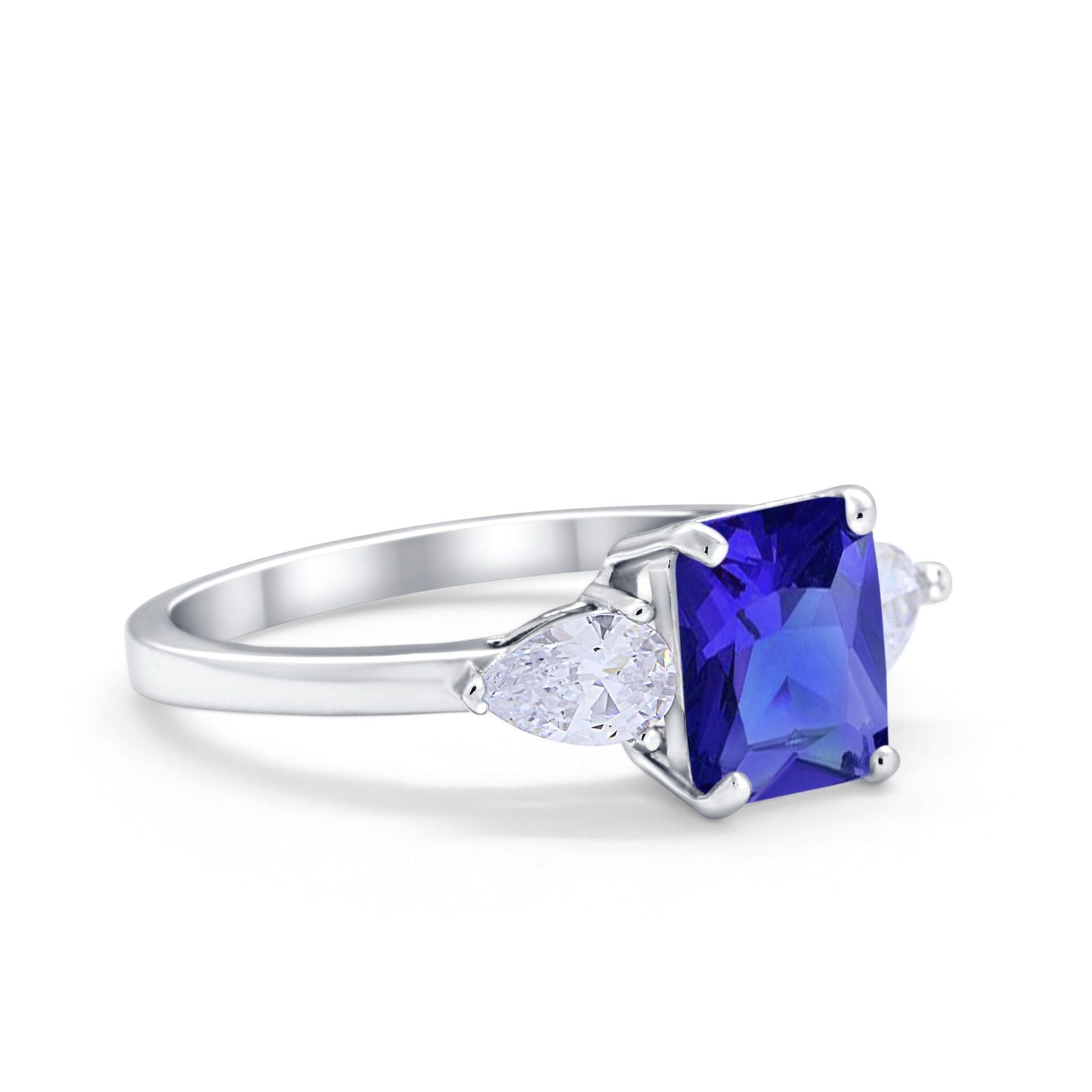 Three Stone Engagement Ring Teardrop Simulated Cubic Zirconia 925 Sterling Silver