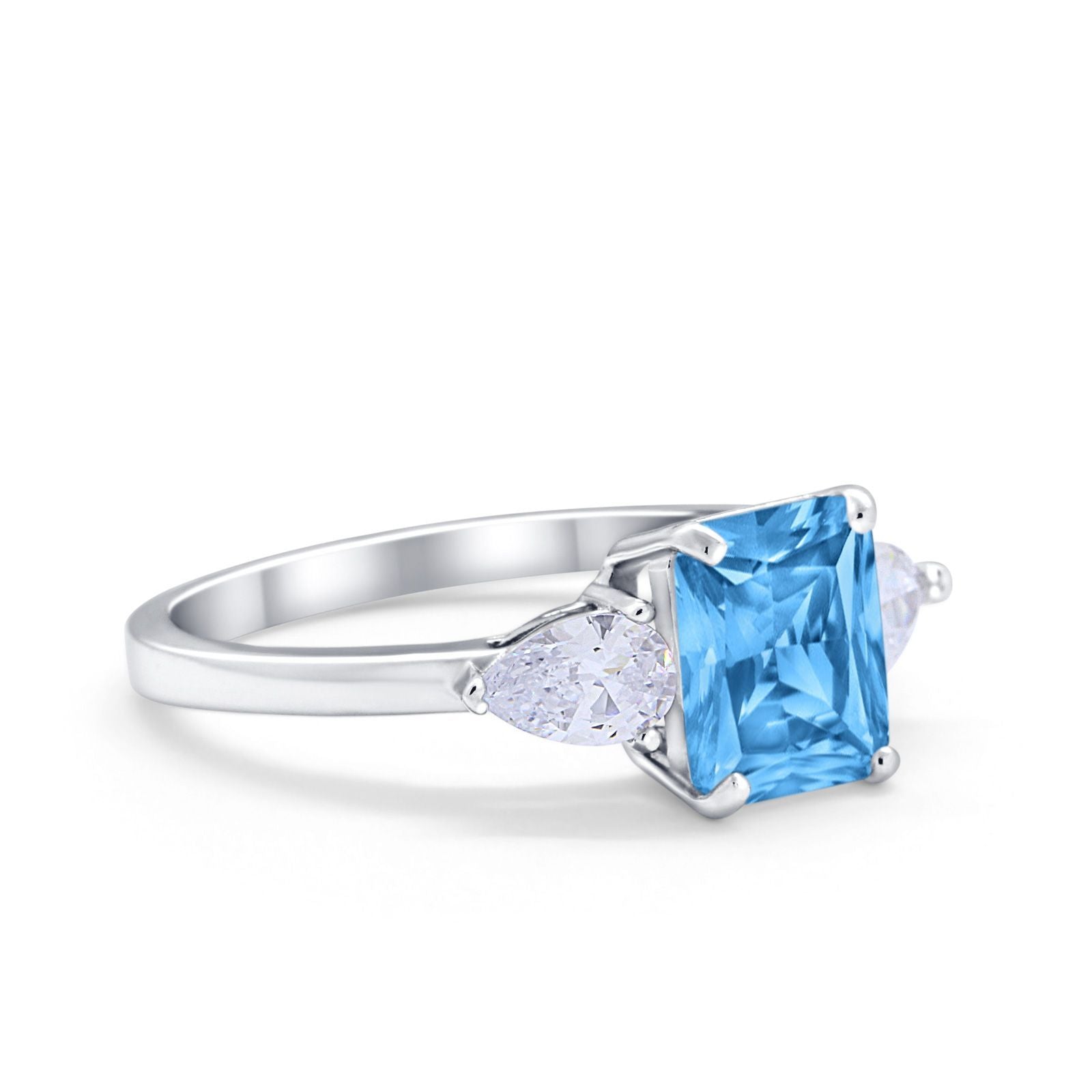 Three Stone Engagement Ring Teardrop Simulated Cubic Zirconia 925 Sterling Silver