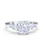 Three Stone Engagement Ring Teardrop Simulated Cubic Zirconia 925 Sterling Silver