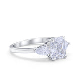 Three Stone Engagement Ring Teardrop Simulated Cubic Zirconia 925 Sterling Silver