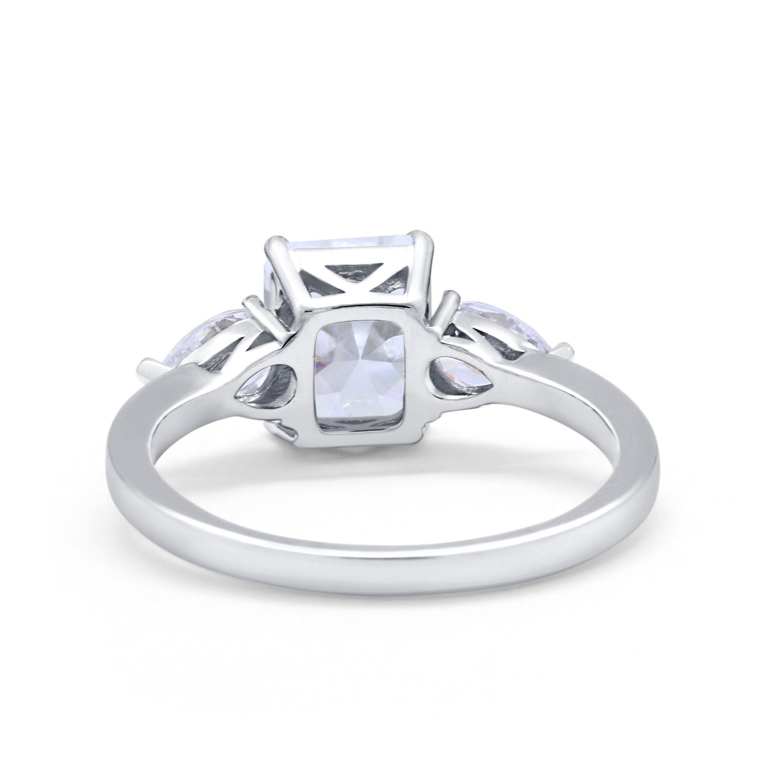 Three Stone Engagement Ring Teardrop Simulated Cubic Zirconia 925 Sterling Silver