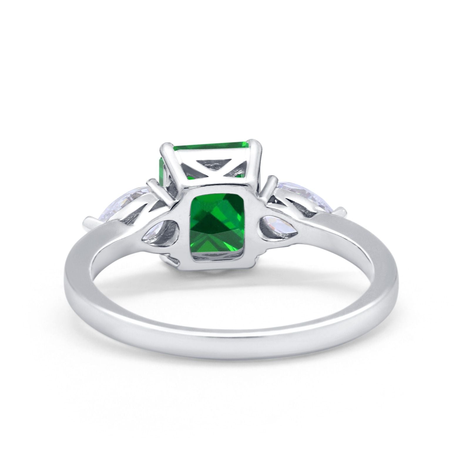 Three Stone Engagement Ring Teardrop Simulated Cubic Zirconia 925 Sterling Silver