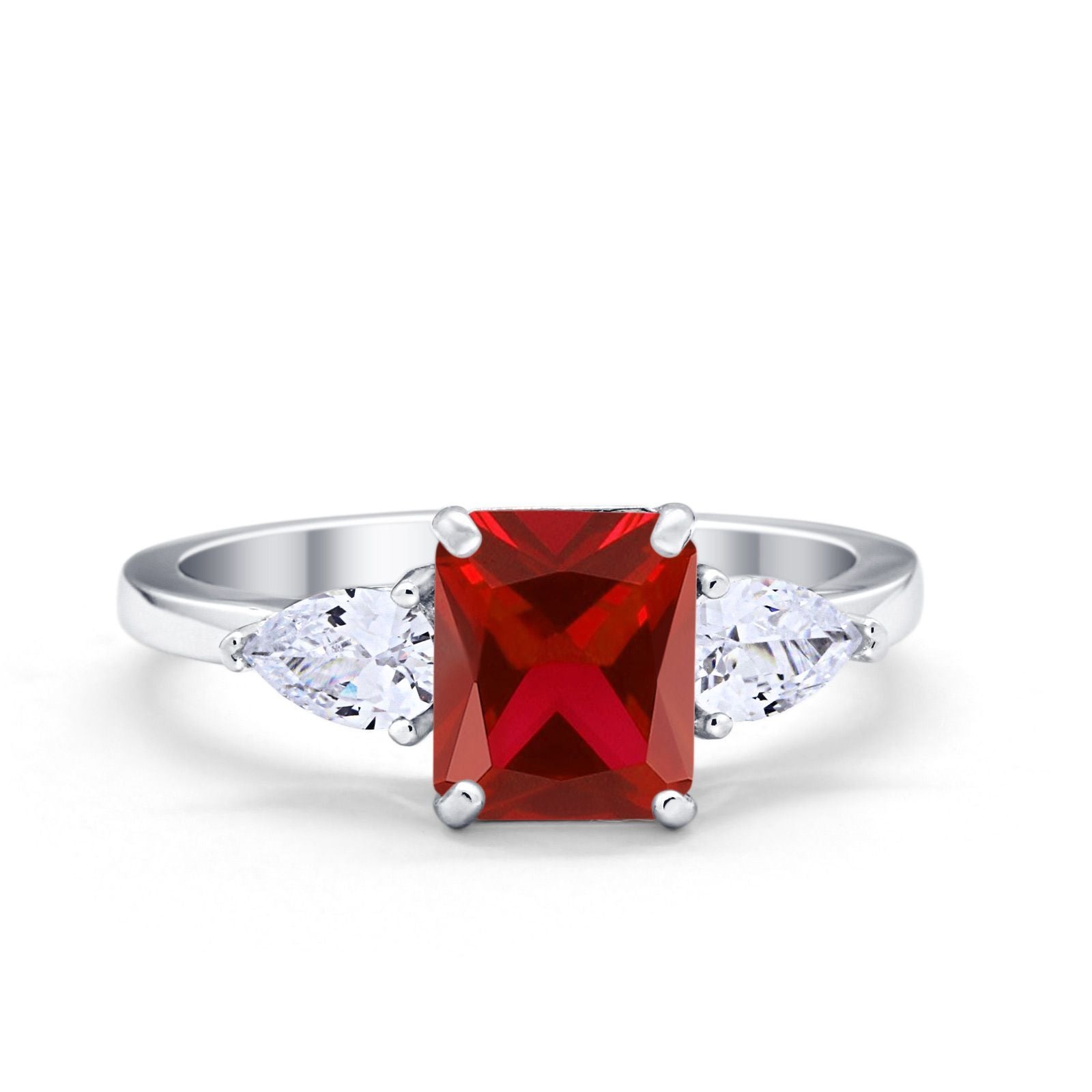 Three Stone Engagement Ring Teardrop Simulated Cubic Zirconia 925 Sterling Silver