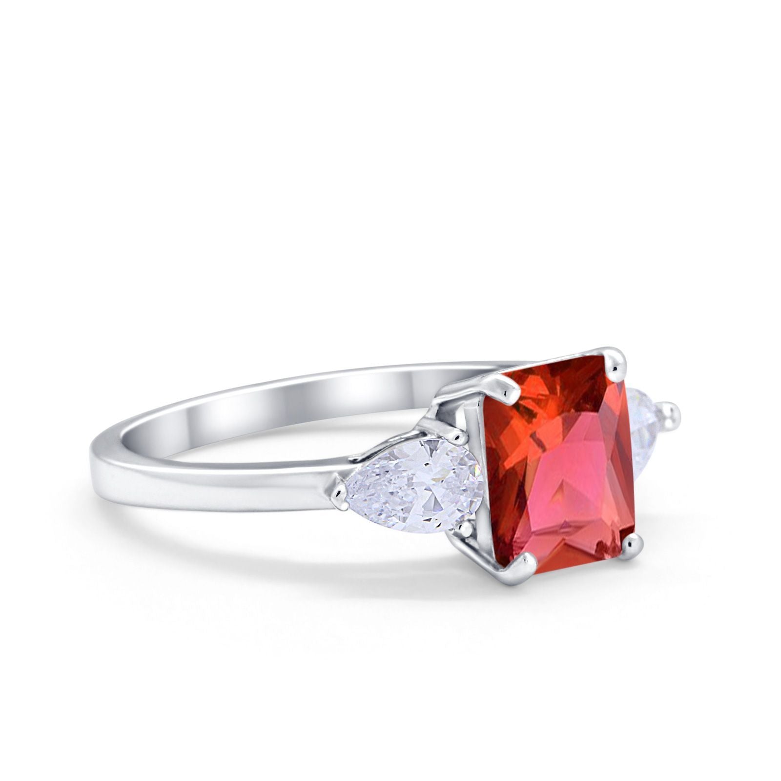 Three Stone Engagement Ring Teardrop Simulated Cubic Zirconia 925 Sterling Silver