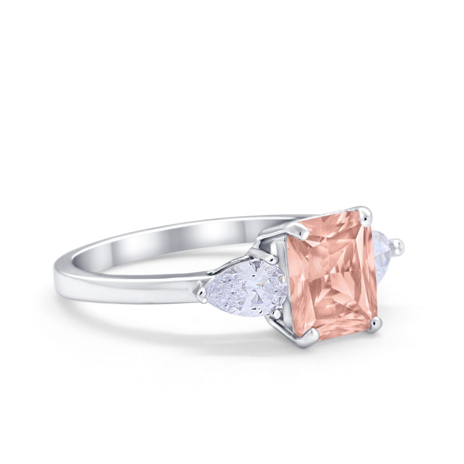 Three Stone Engagement Ring Teardrop Simulated Cubic Zirconia 925 Sterling Silver