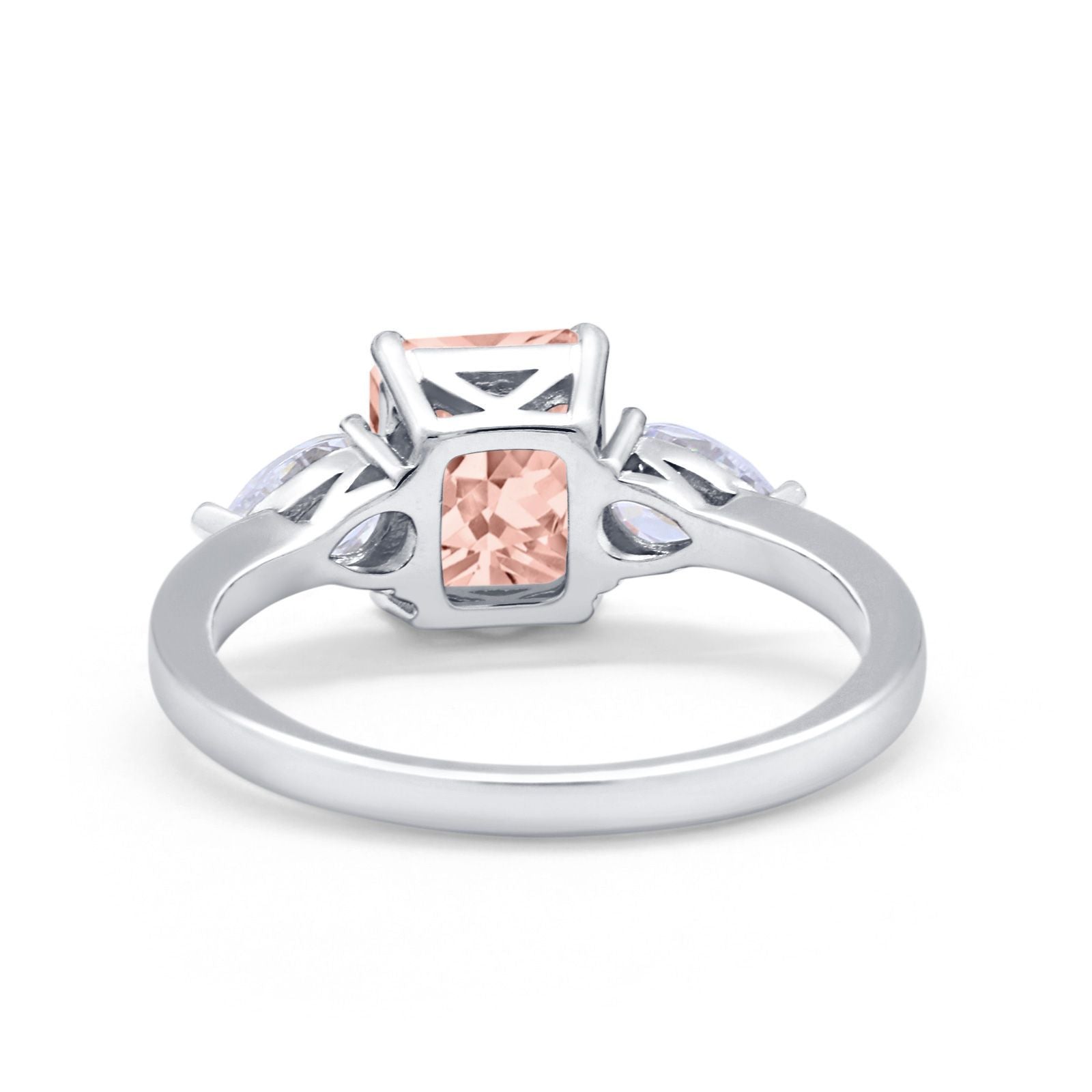 Three Stone Engagement Ring Teardrop Simulated Cubic Zirconia 925 Sterling Silver