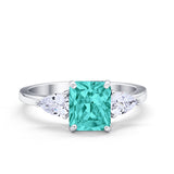 Three Stone Engagement Ring Teardrop Simulated Cubic Zirconia 925 Sterling Silver