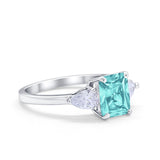 Three Stone Engagement Ring Teardrop Simulated Cubic Zirconia 925 Sterling Silver