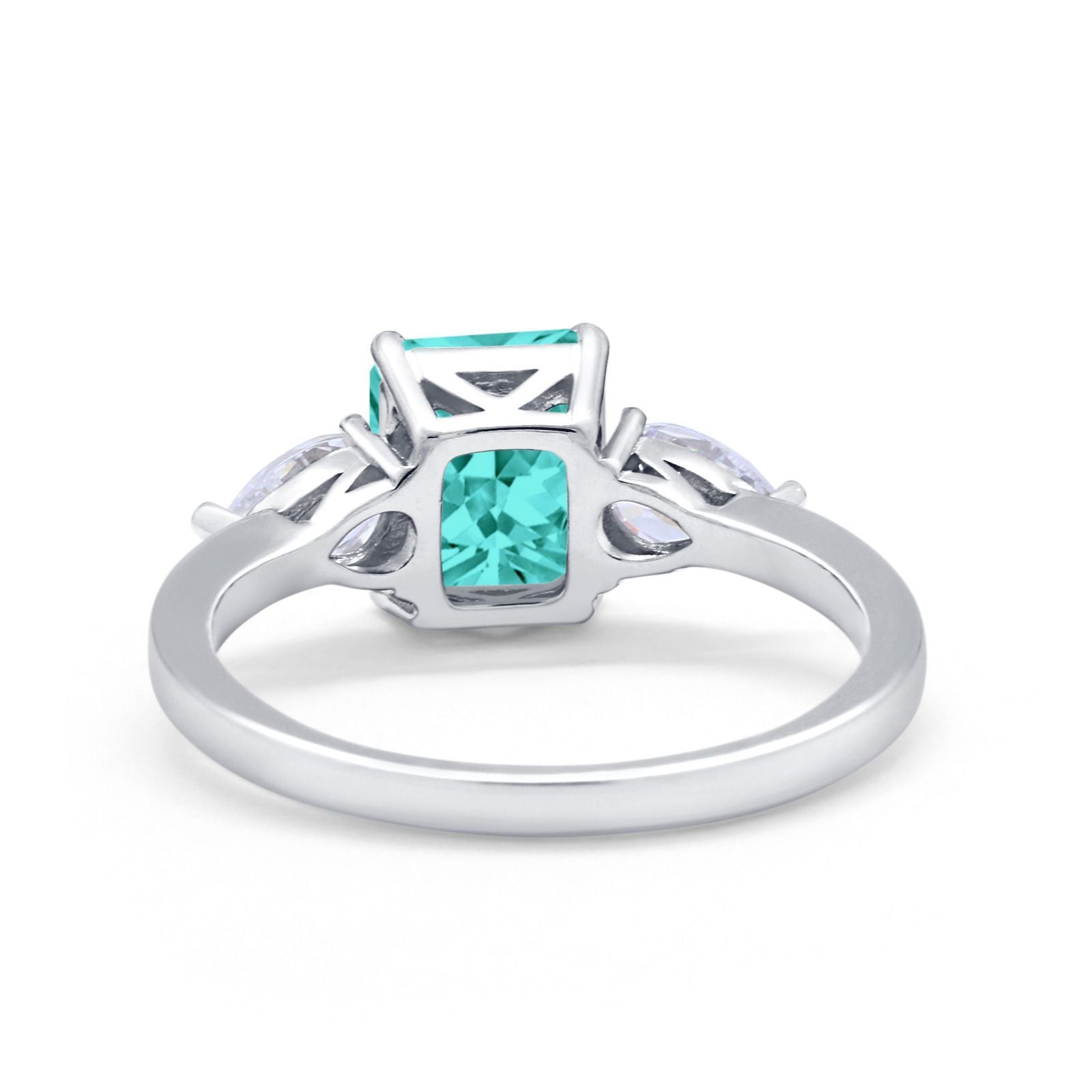 Three Stone Engagement Ring Teardrop Simulated Cubic Zirconia 925 Sterling Silver