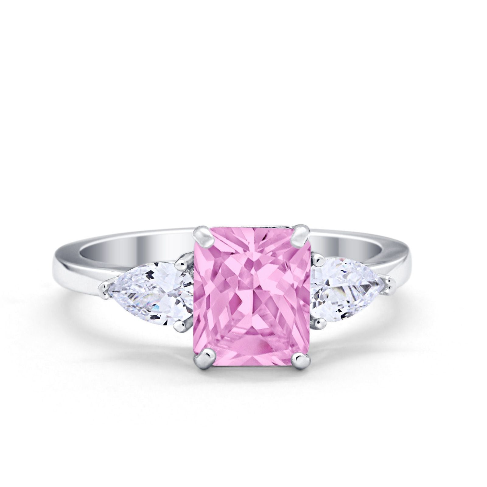 Three Stone Engagement Ring Teardrop Simulated Cubic Zirconia 925 Sterling Silver