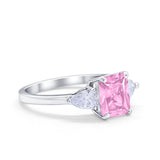 Three Stone Engagement Ring Teardrop Simulated Cubic Zirconia 925 Sterling Silver