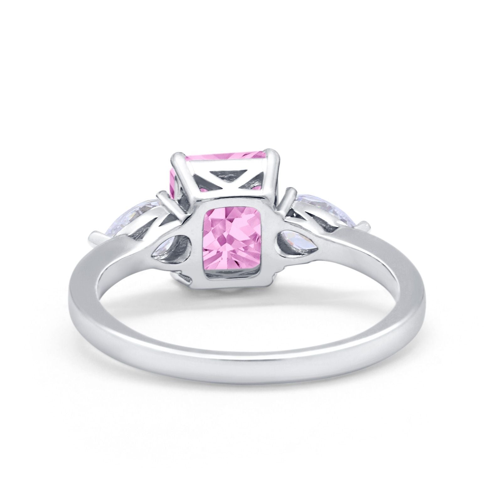 Three Stone Engagement Ring Teardrop Simulated Cubic Zirconia 925 Sterling Silver