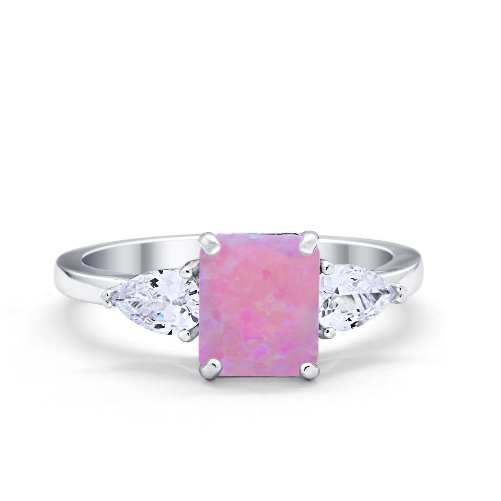 Three Stone Engagement Ring Teardrop Simulated Cubic Zirconia 925 Sterling Silver