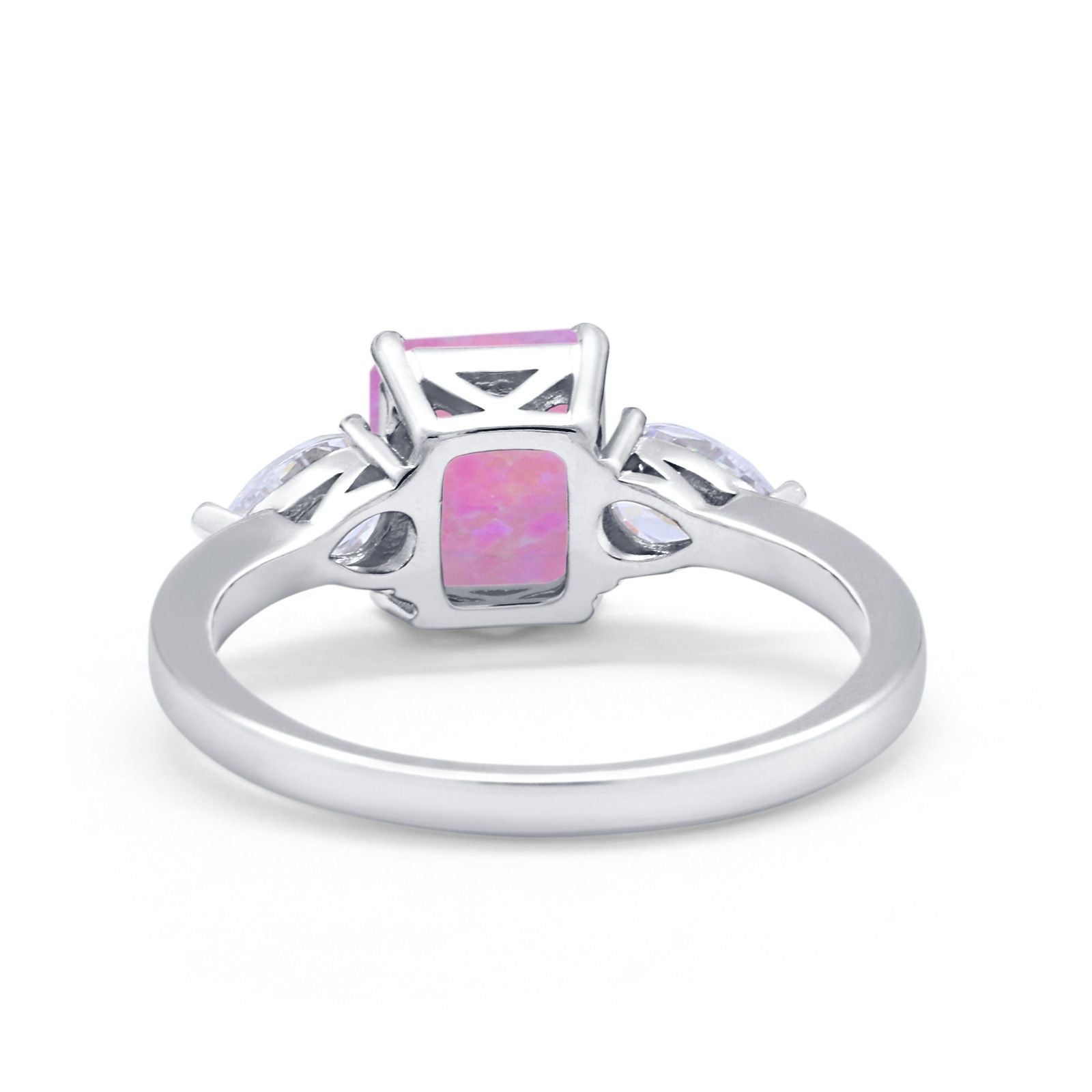 Three Stone Engagement Ring Teardrop Simulated Cubic Zirconia 925 Sterling Silver