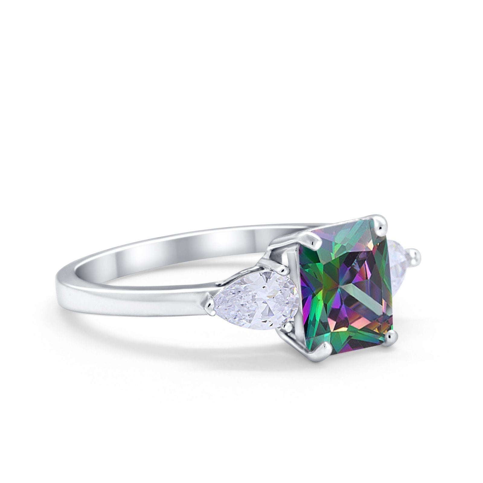 Three Stone Engagement Ring Teardrop Simulated Cubic Zirconia 925 Sterling Silver