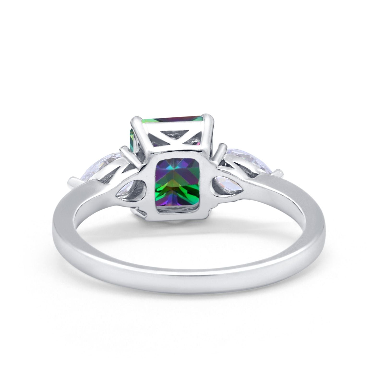 Three Stone Engagement Ring Teardrop Simulated Cubic Zirconia 925 Sterling Silver