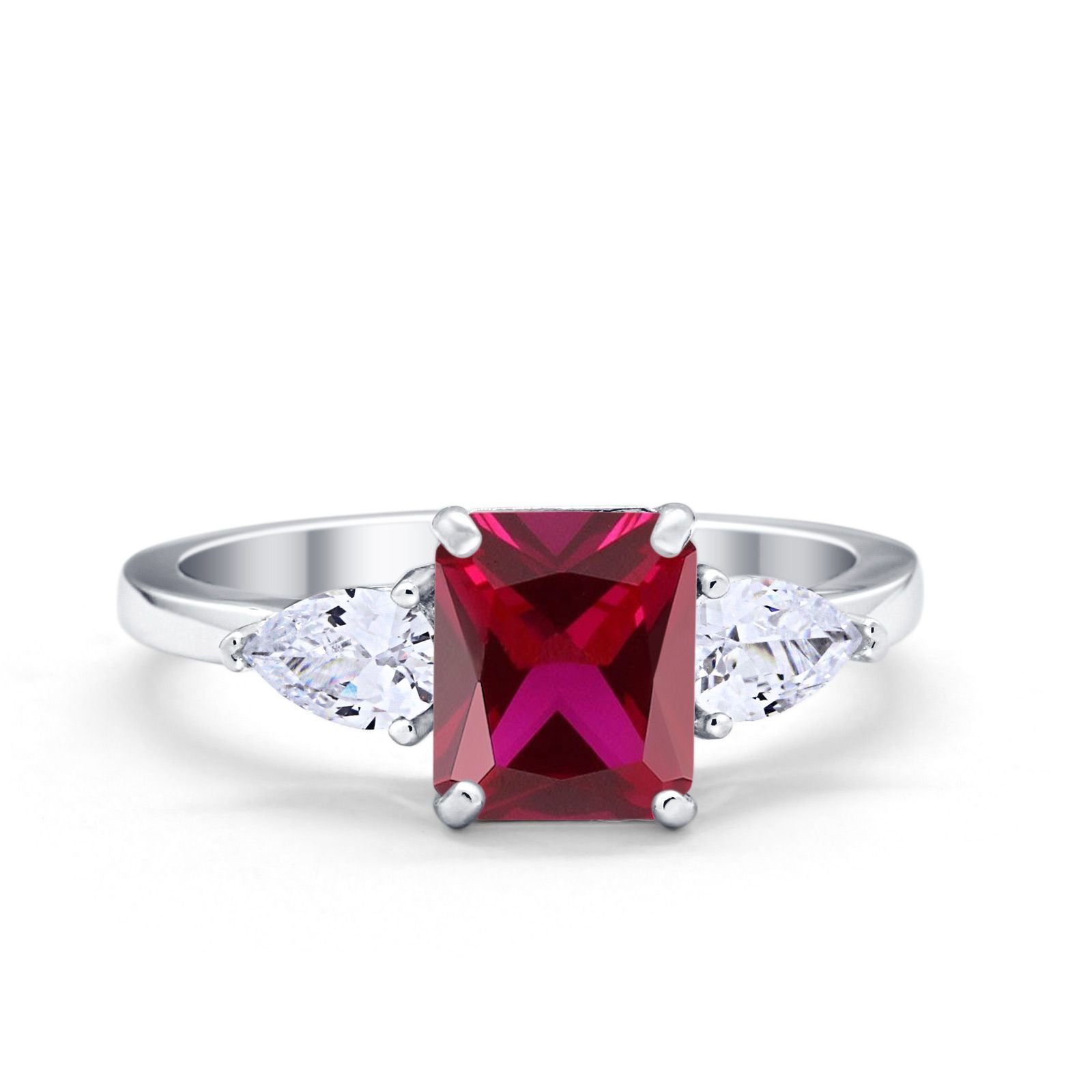 Three Stone Engagement Ring Teardrop Simulated Cubic Zirconia 925 Sterling Silver