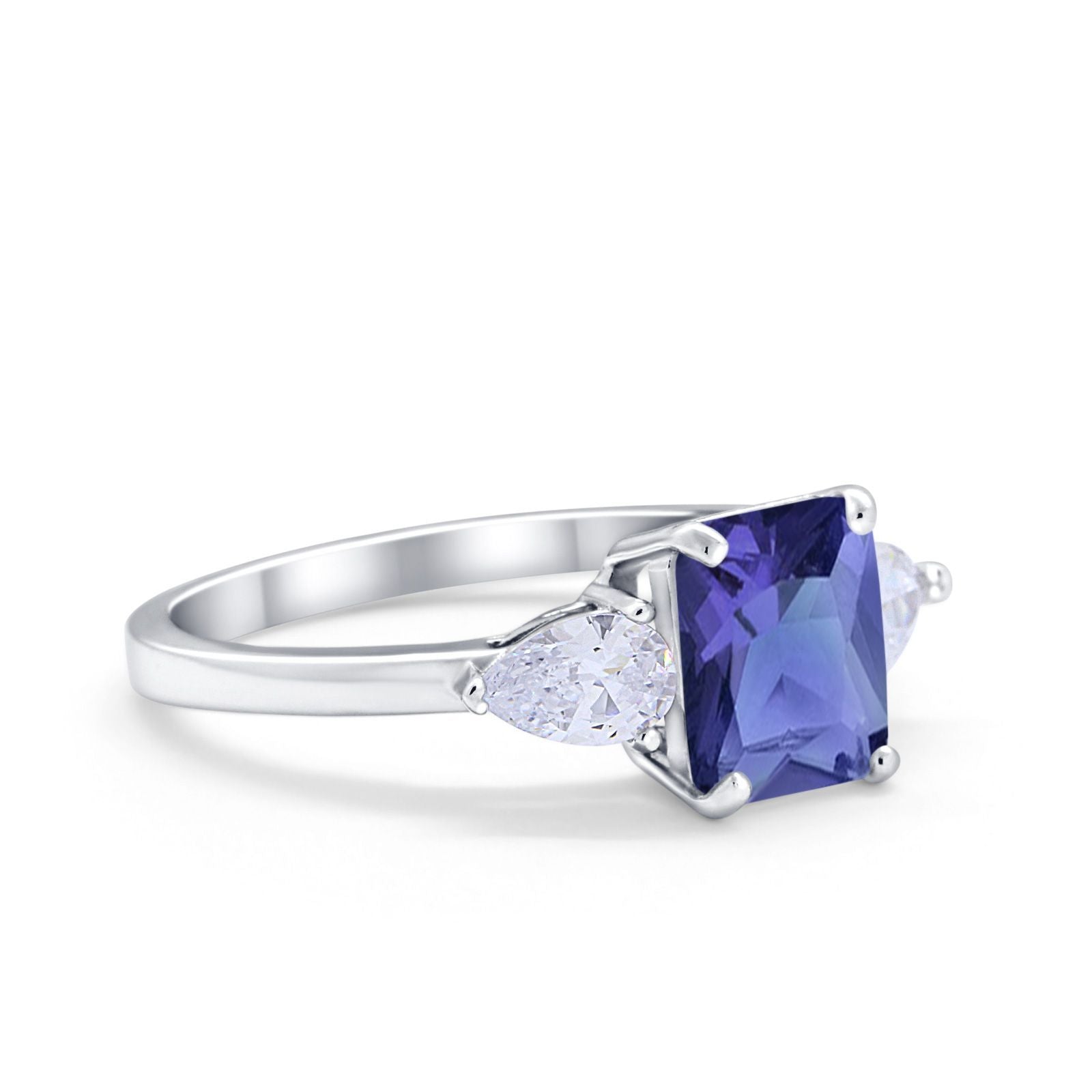 Three Stone Engagement Ring Teardrop Simulated Cubic Zirconia 925 Sterling Silver