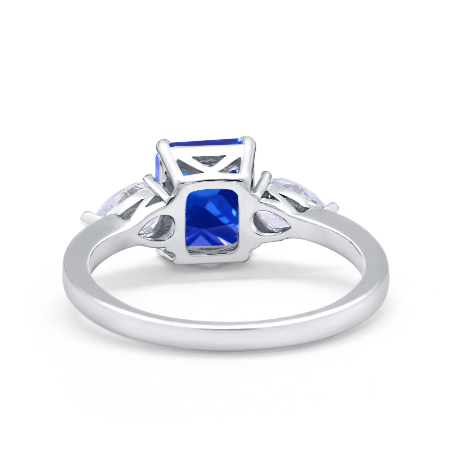 Three Stone Engagement Ring Teardrop Simulated Cubic Zirconia 925 Sterling Silver