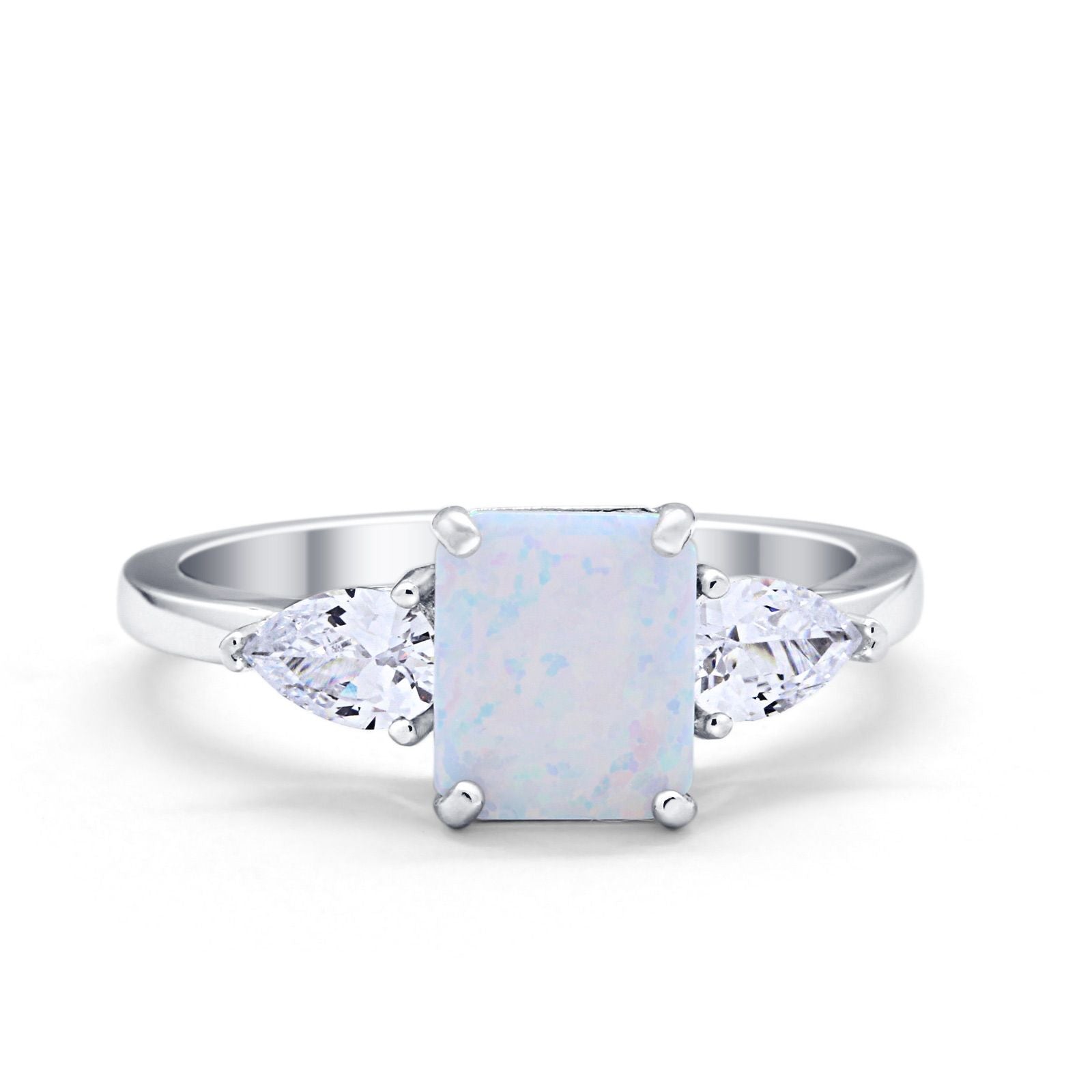 Three Stone Engagement Ring Teardrop Simulated Cubic Zirconia 925 Sterling Silver