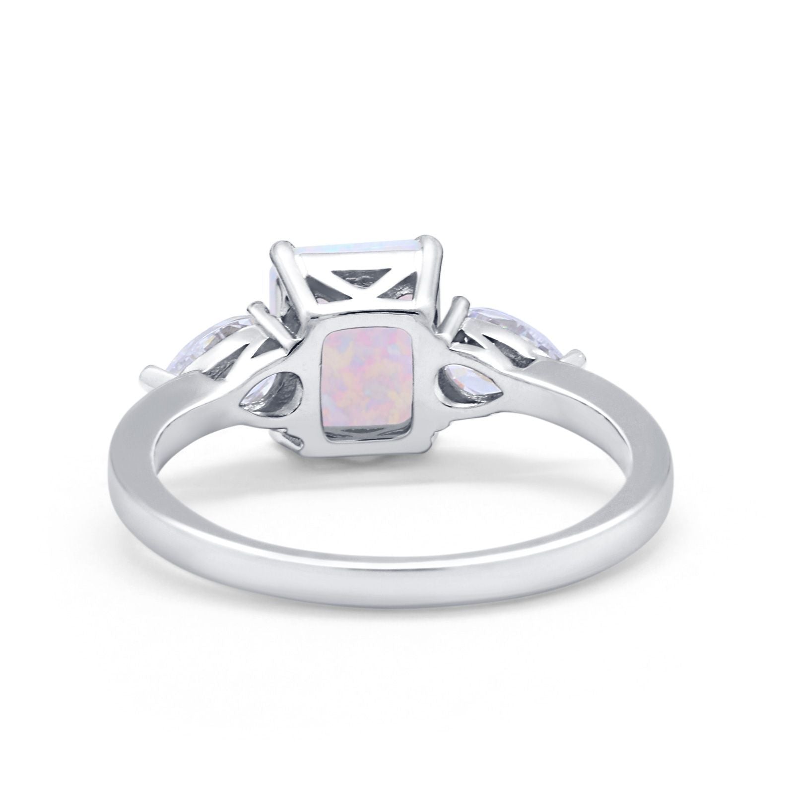 Three Stone Engagement Ring Teardrop Simulated Cubic Zirconia 925 Sterling Silver