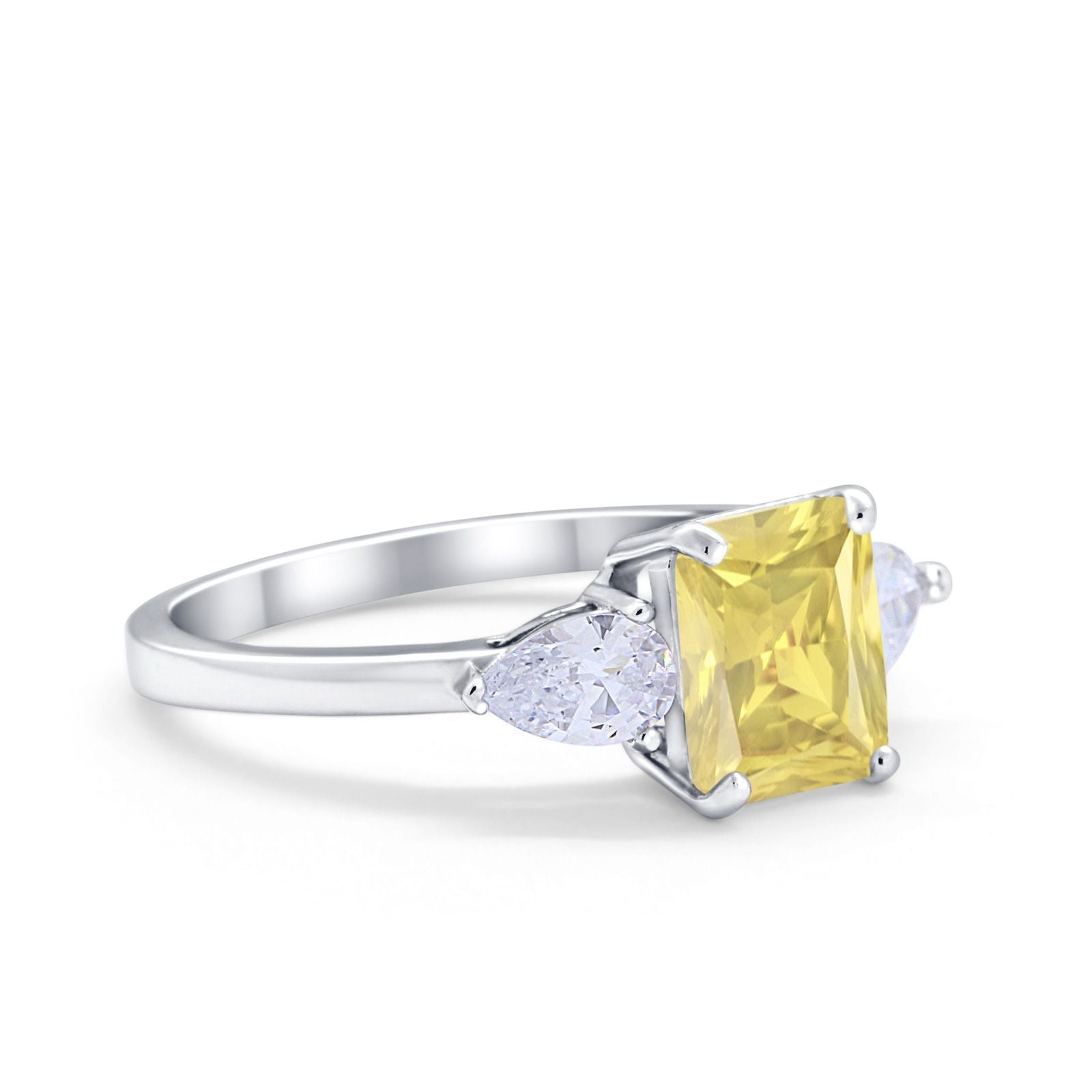 Three Stone Engagement Ring Teardrop Simulated Cubic Zirconia 925 Sterling Silver