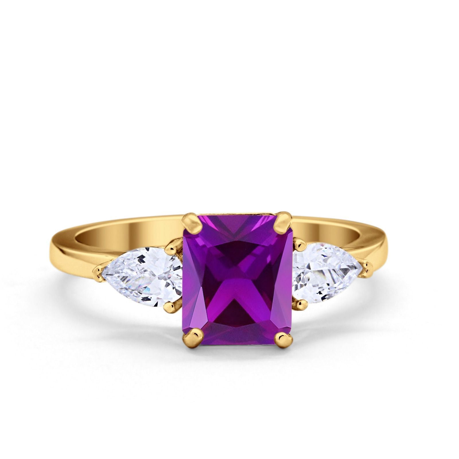 Three Stone Engagement Ring Teardrop Simulated Cubic Zirconia 925 Sterling Silver