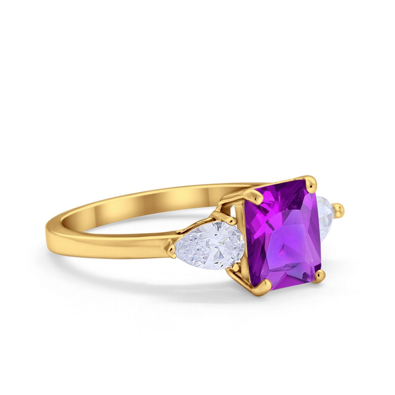 Three Stone Engagement Ring Teardrop Simulated Cubic Zirconia 925 Sterling Silver