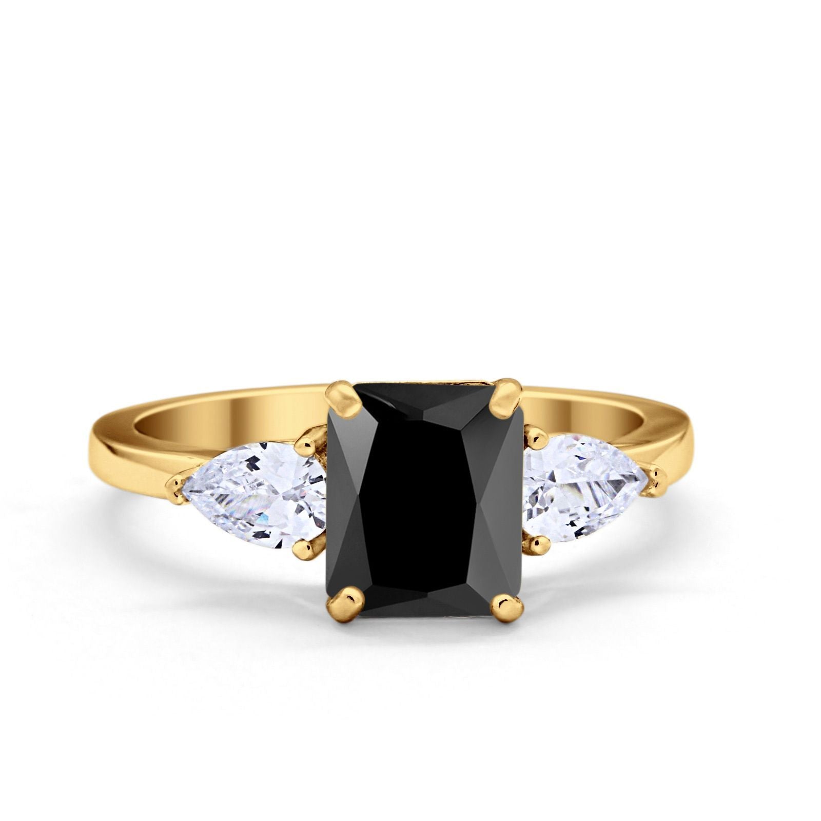 Three Stone Engagement Ring Teardrop Simulated Cubic Zirconia 925 Sterling Silver