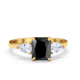 Three Stone Engagement Ring Teardrop Simulated Cubic Zirconia 925 Sterling Silver