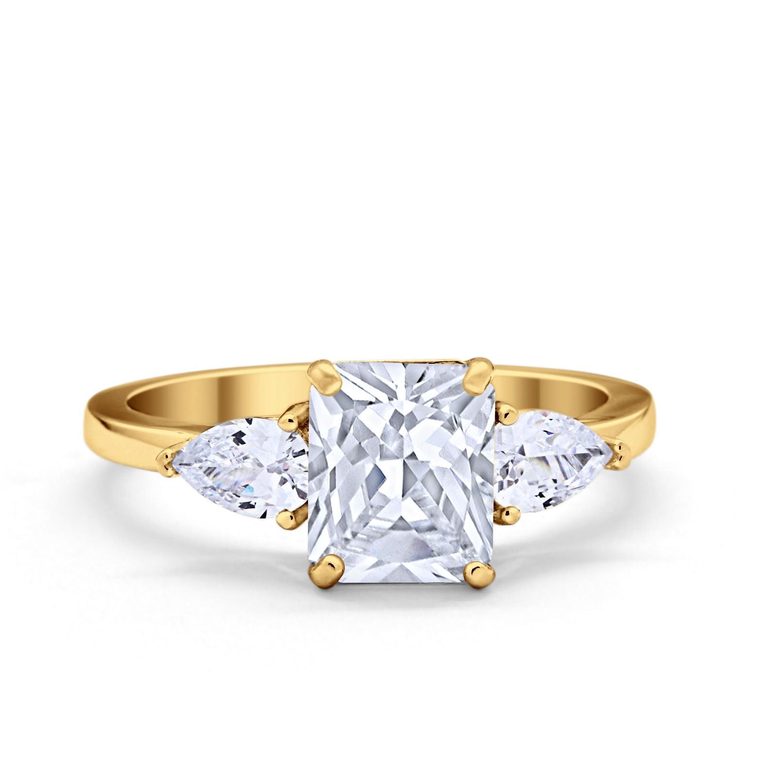 Three Stone Engagement Ring Teardrop Simulated Cubic Zirconia 925 Sterling Silver