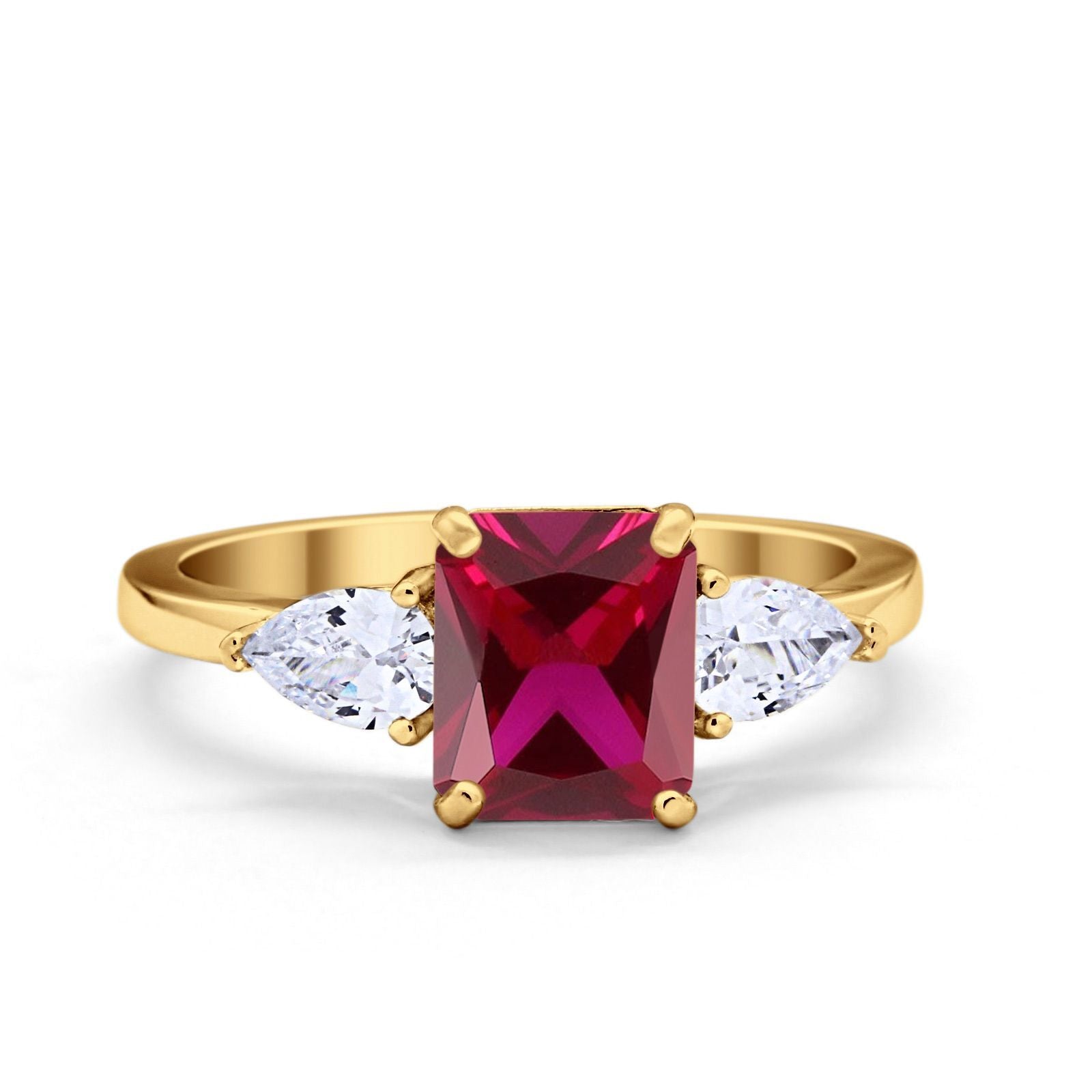 Three Stone Engagement Ring Teardrop Simulated Cubic Zirconia 925 Sterling Silver