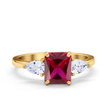 Three Stone Engagement Ring Teardrop Simulated Cubic Zirconia 925 Sterling Silver