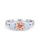 Art Deco Three Stone Engagement Ring Simulated Cubic Zirconia 925 Sterling Silver