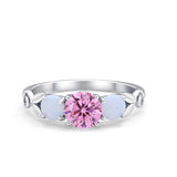 Art Deco Three Stone Engagement Ring Simulated Cubic Zirconia 925 Sterling Silver