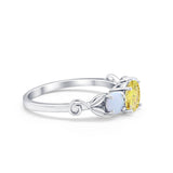 Art Deco Three Stone Engagement Ring Simulated Cubic Zirconia 925 Sterling Silver