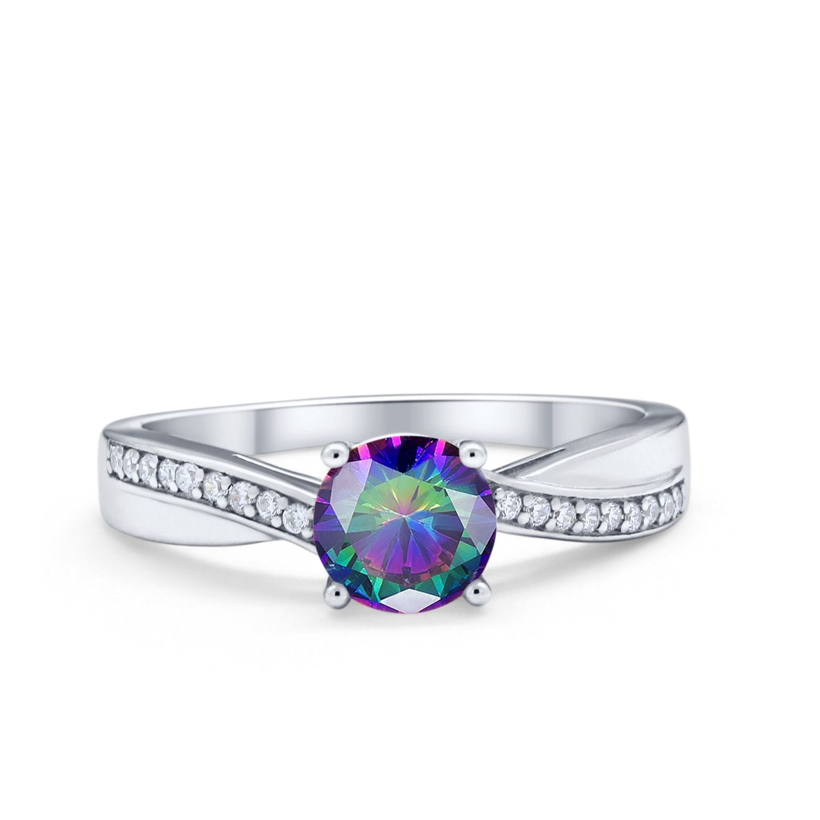 Solitaire Accent Engagement Ring Simulated Cubic Zirconia 925 Sterling Silver