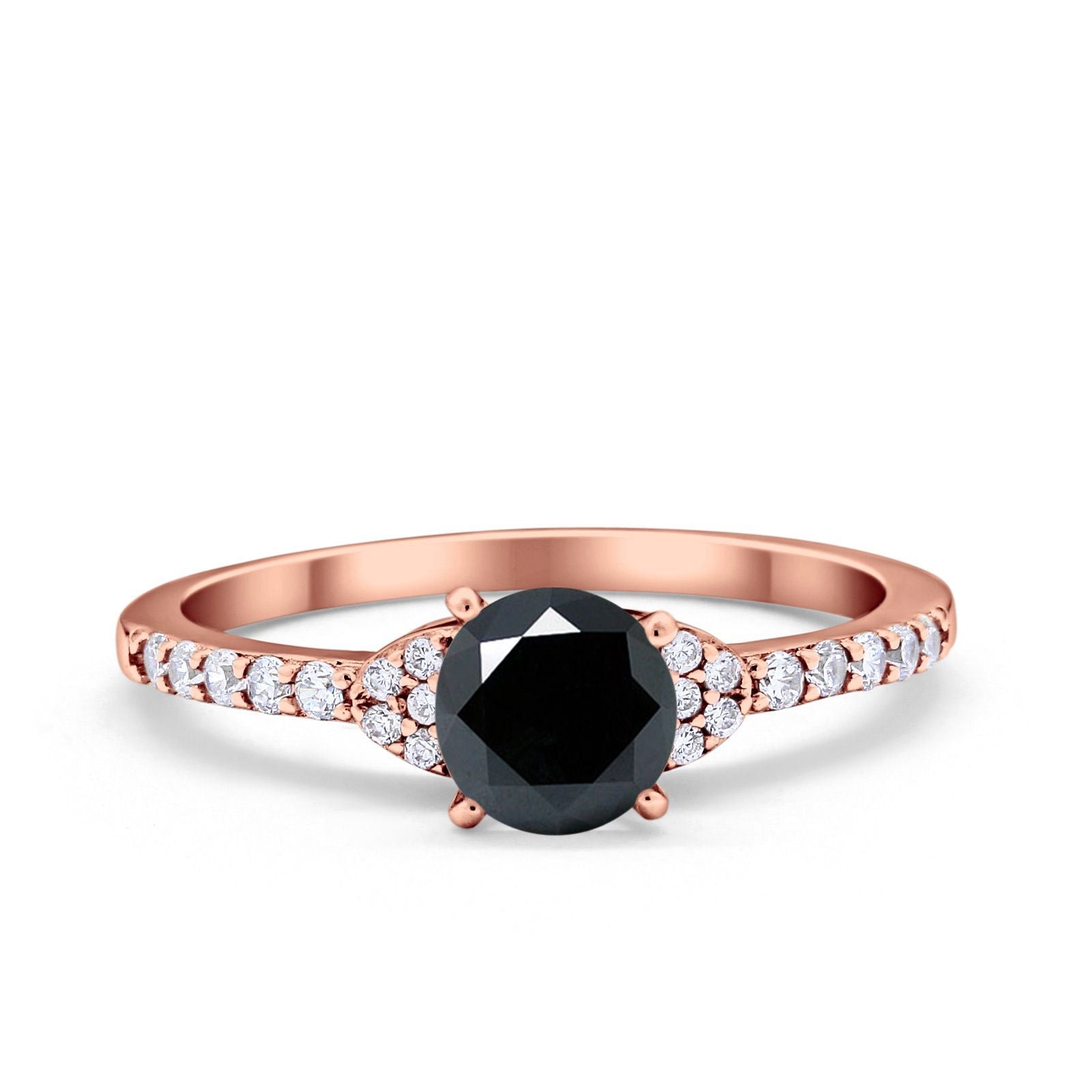 Art Deco Wedding Bridal Ring Round Simulated Cubic Zirconia 925 Sterling Silver