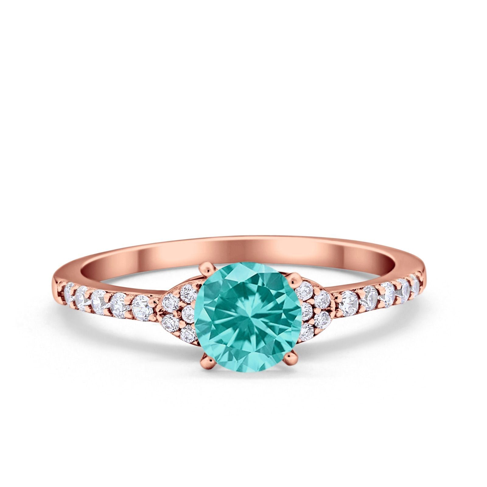 Art Deco Wedding Bridal Ring Round Simulated Cubic Zirconia 925 Sterling Silver