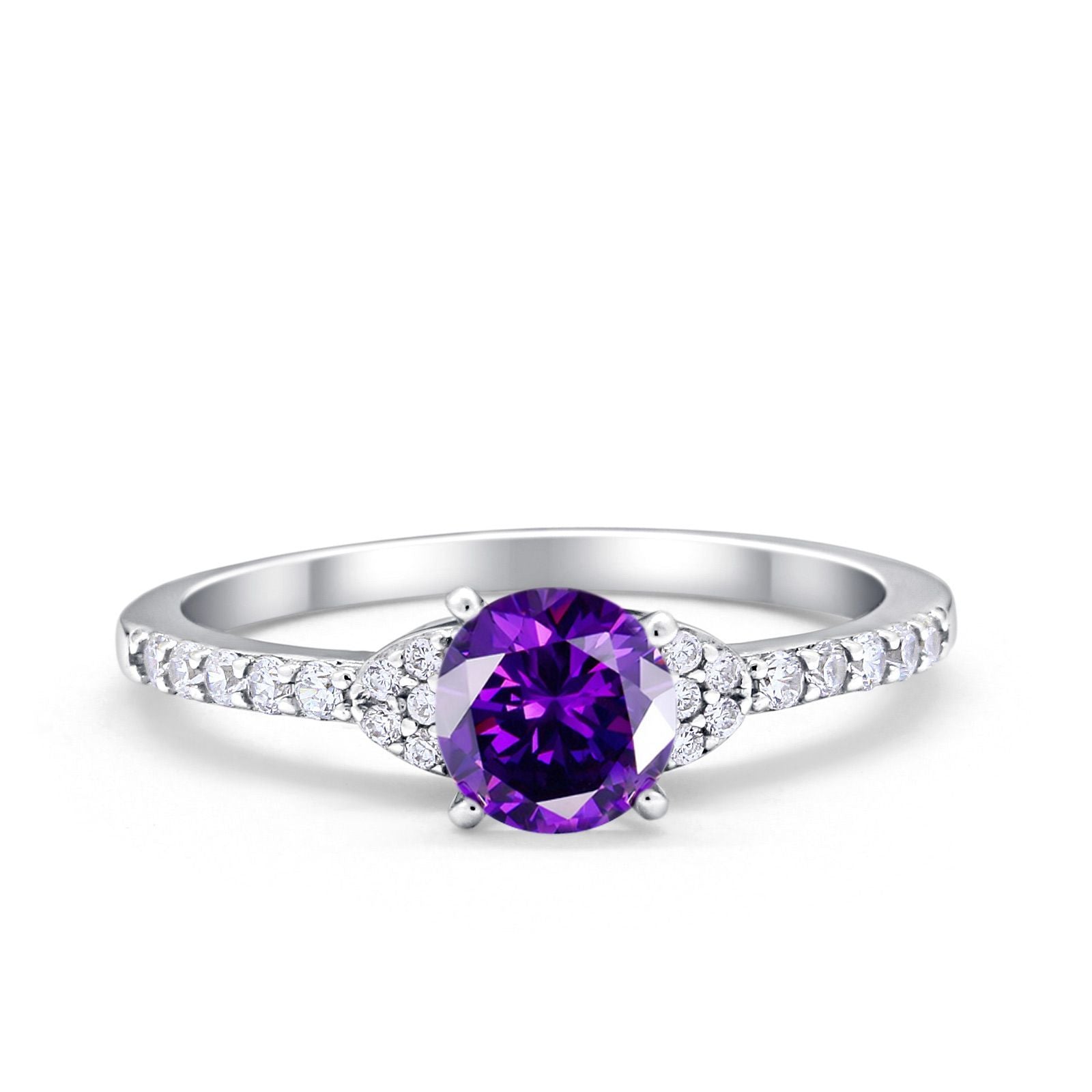 Art Deco Wedding Bridal Ring Round Simulated Cubic Zirconia 925 Sterling Silver