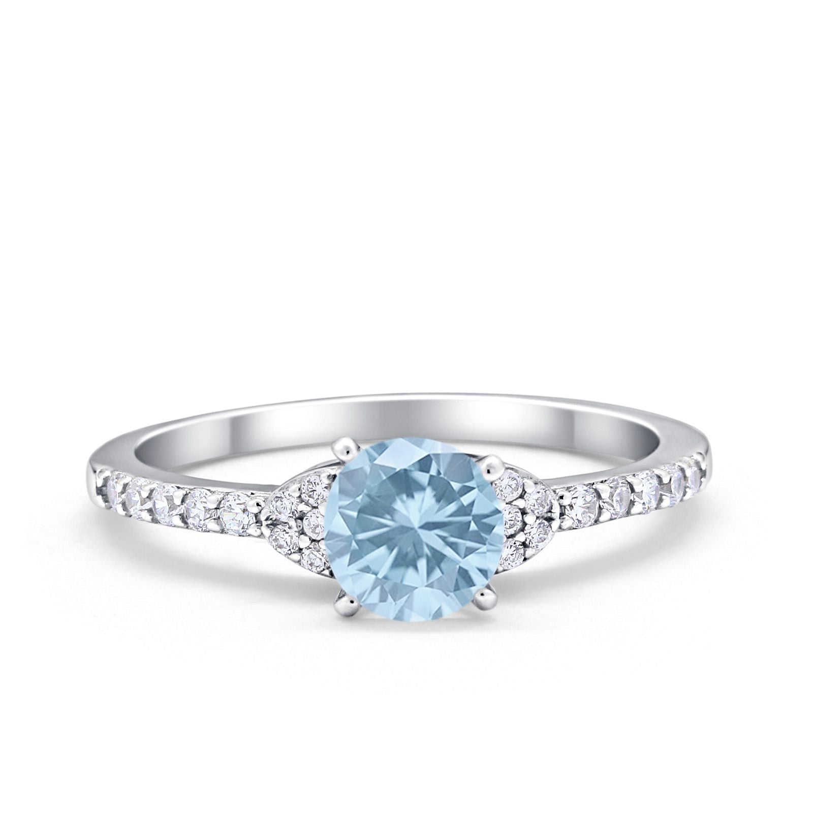 Art Deco Wedding Bridal Ring Round Simulated Cubic Zirconia 925 Sterling Silver