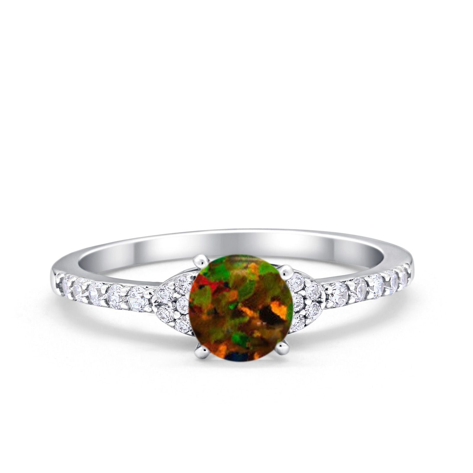 Art Deco Wedding Bridal Ring Round Simulated Cubic Zirconia 925 Sterling Silver